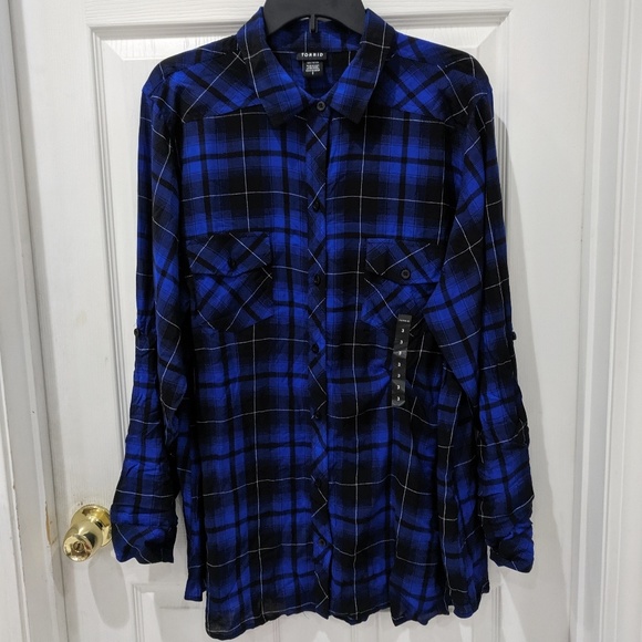 torrid Tops - Torrid Blue and Black Button Down Challis Top